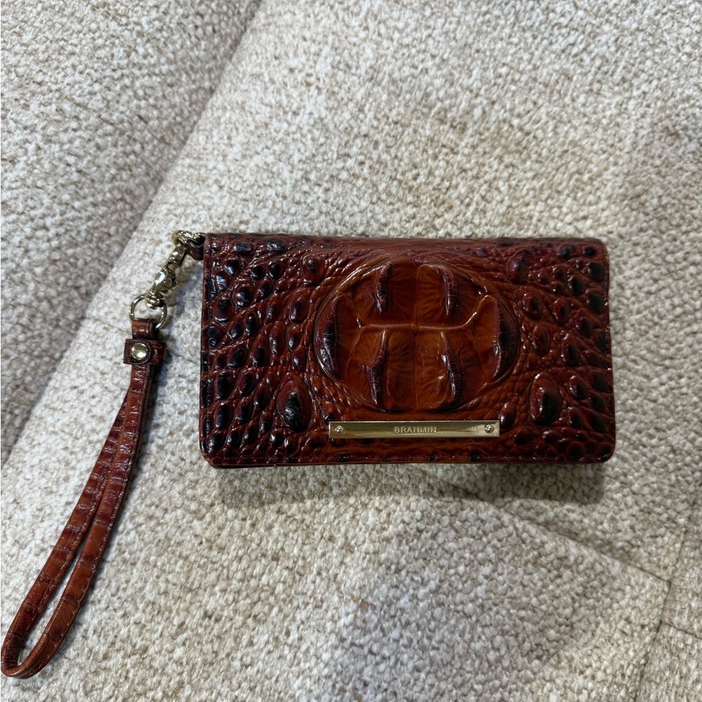 Brahmin Chestnut Croc-Embossed Leather Wristlet